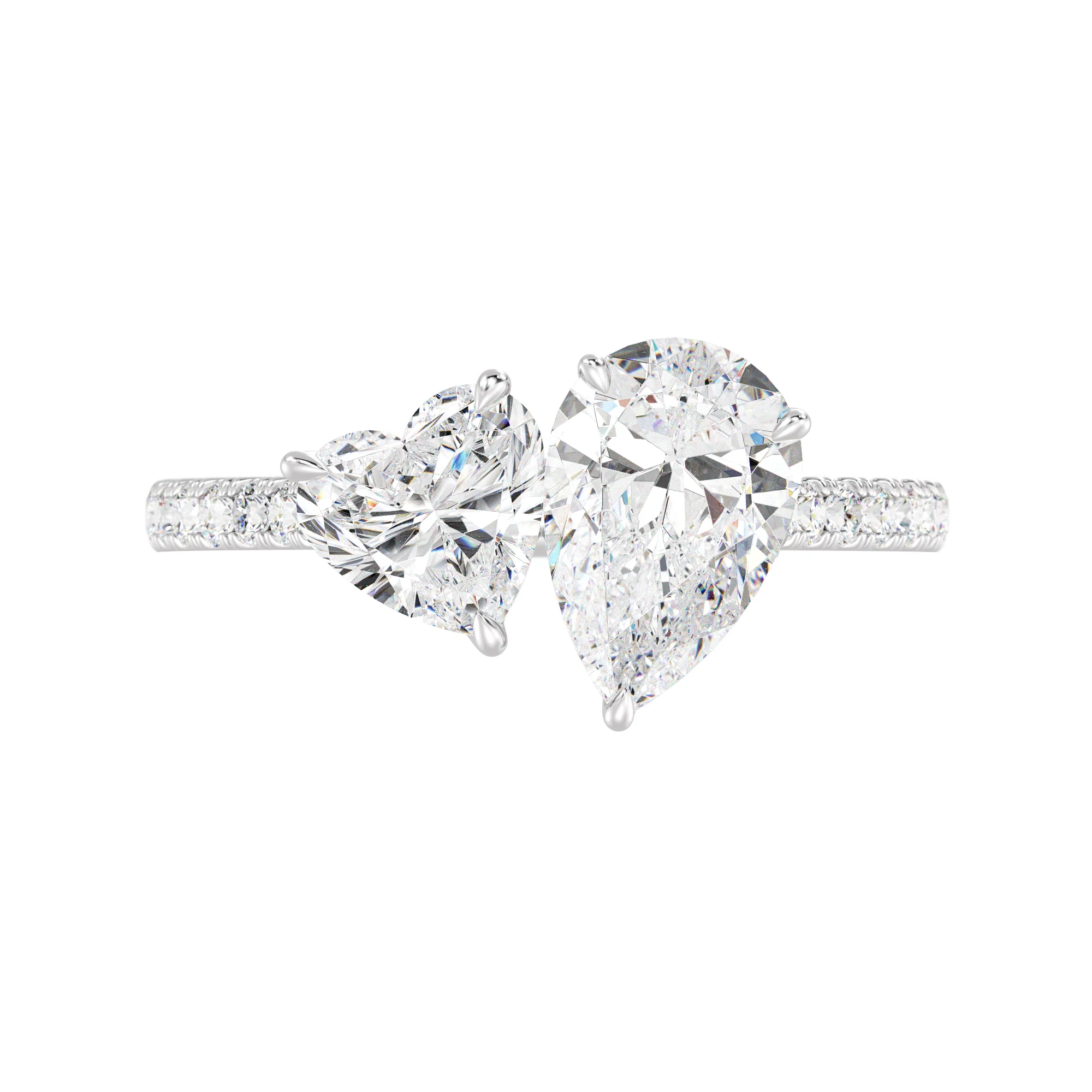 Pear and Heart Cut Lab Grown Diamond Toi et Moi Ring with Halo Accents in 18K Gold - Image 12