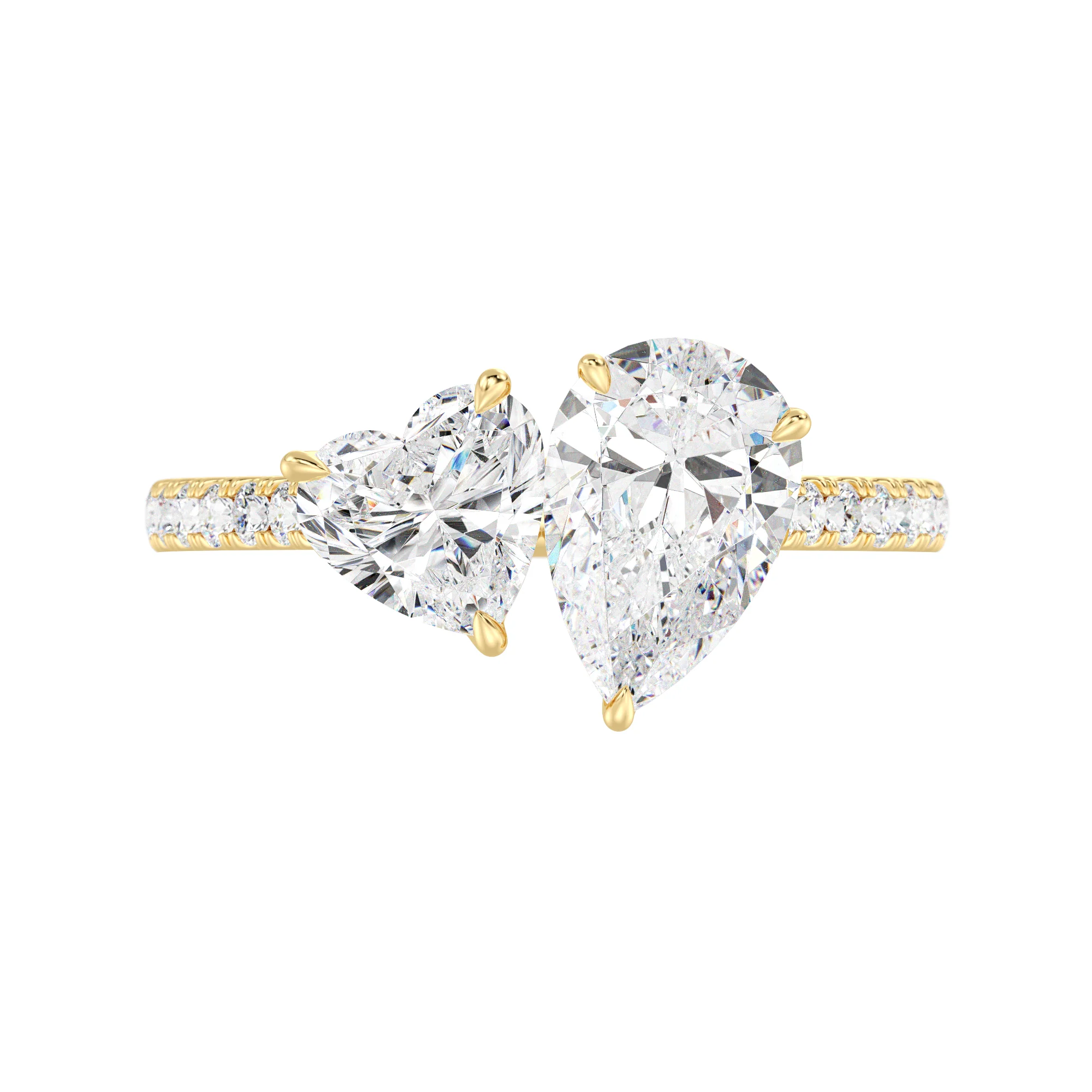 Pear and Heart Cut Lab Grown Diamond Toi et Moi Ring with Halo Accents in 18K Gold - Image 3