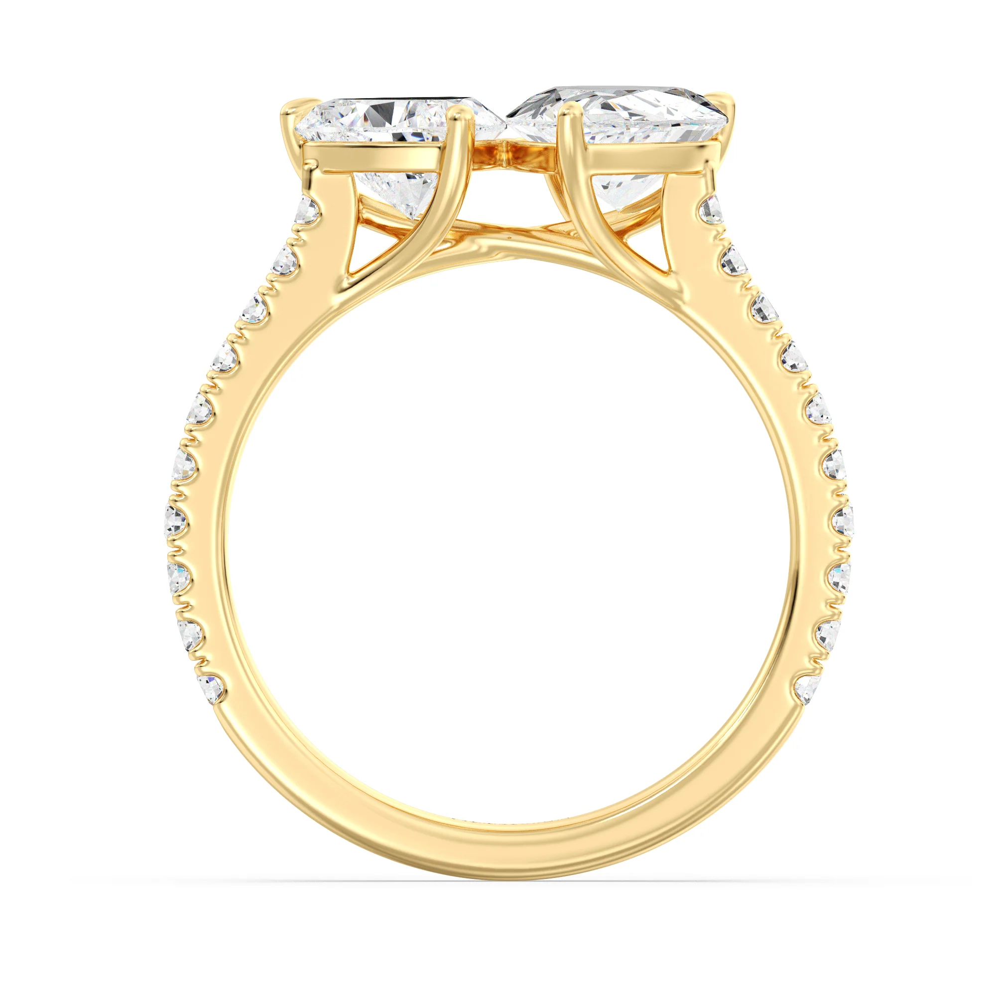 Pear and Heart Cut Lab Grown Diamond Toi et Moi Ring with Halo Accents in 18K Gold - Image 4