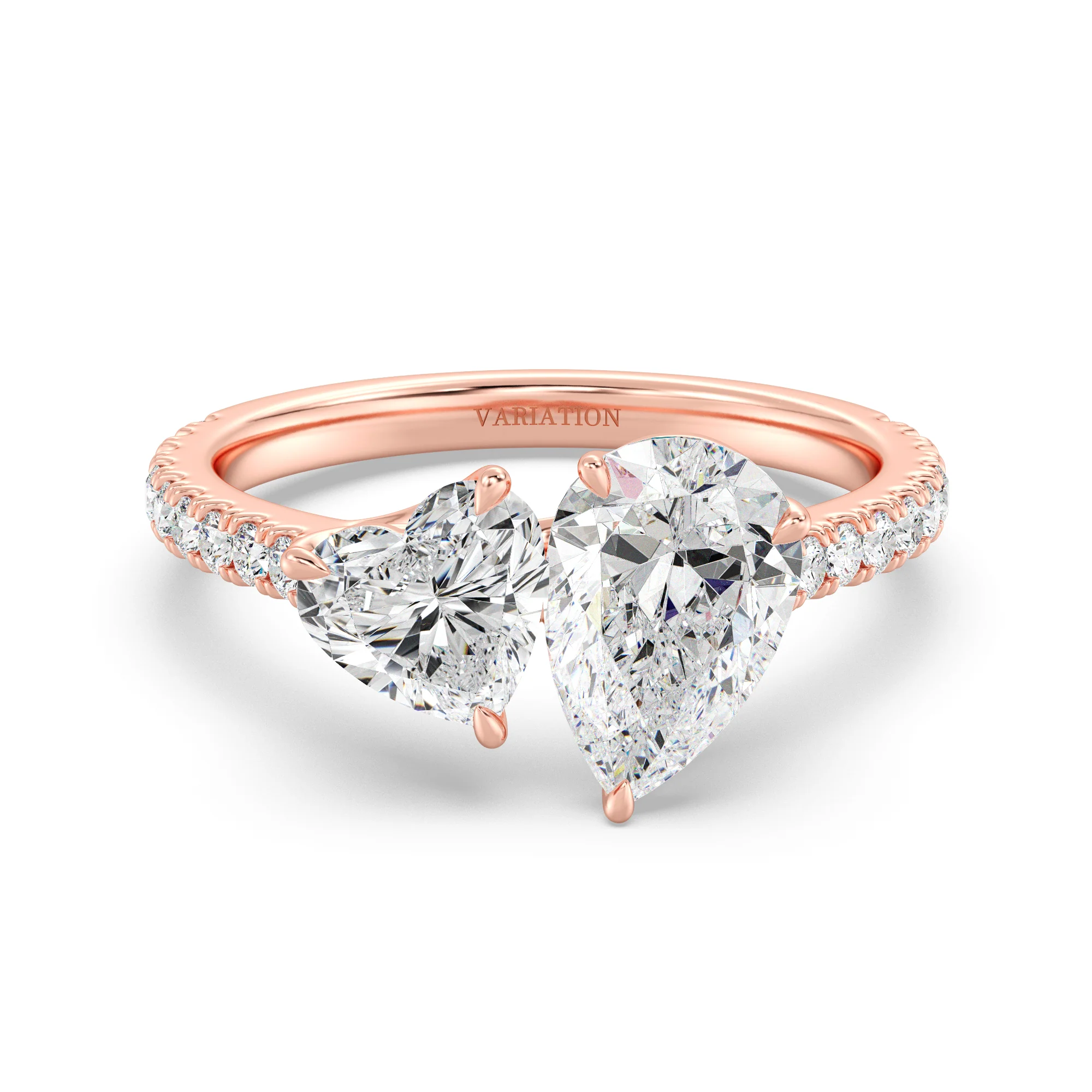 Pear and Heart Cut Lab Grown Diamond Toi et Moi Ring with Halo Accents in 18K Gold - Image 6