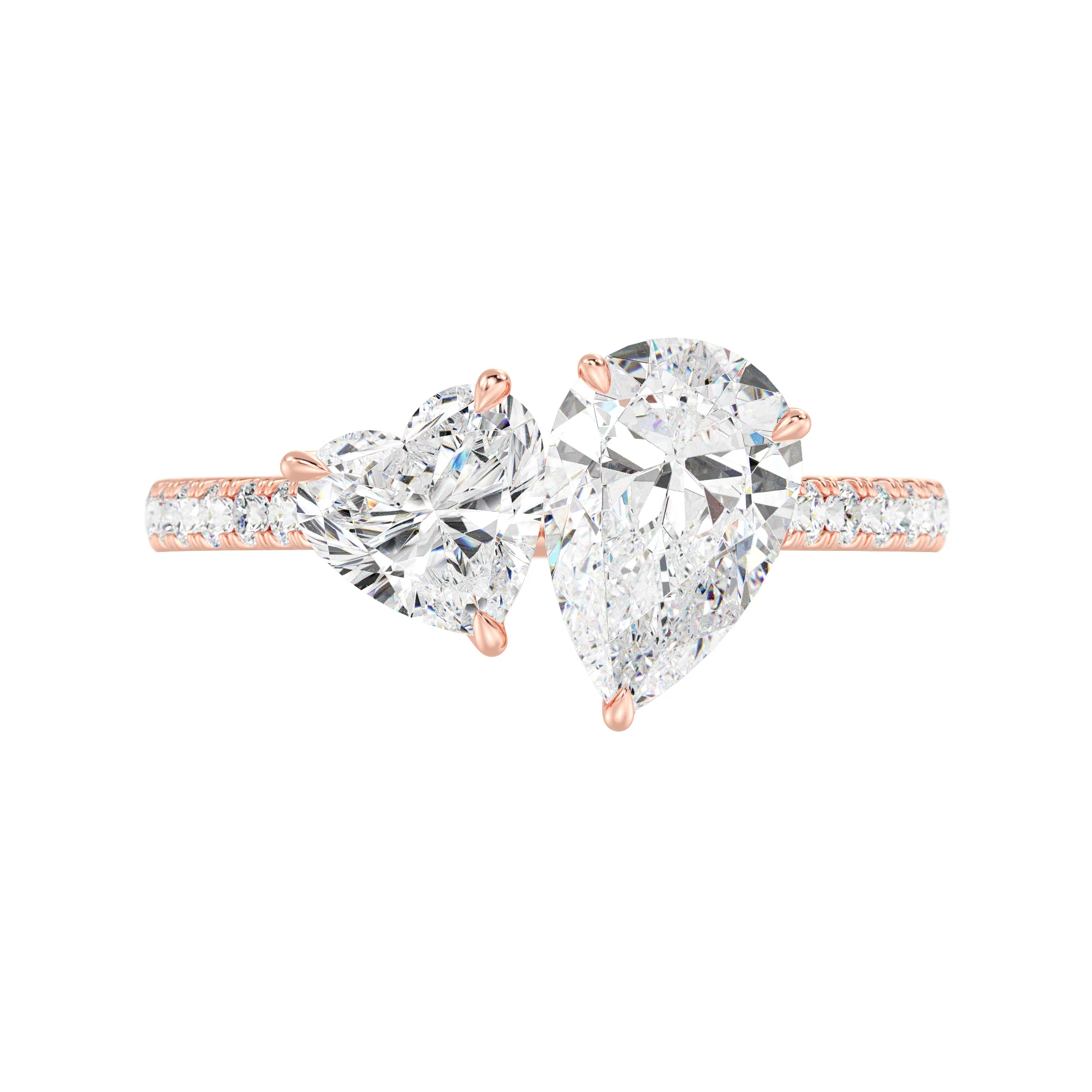 Pear and Heart Cut Lab Grown Diamond Toi et Moi Ring with Halo Accents in 18K Gold - Image 7