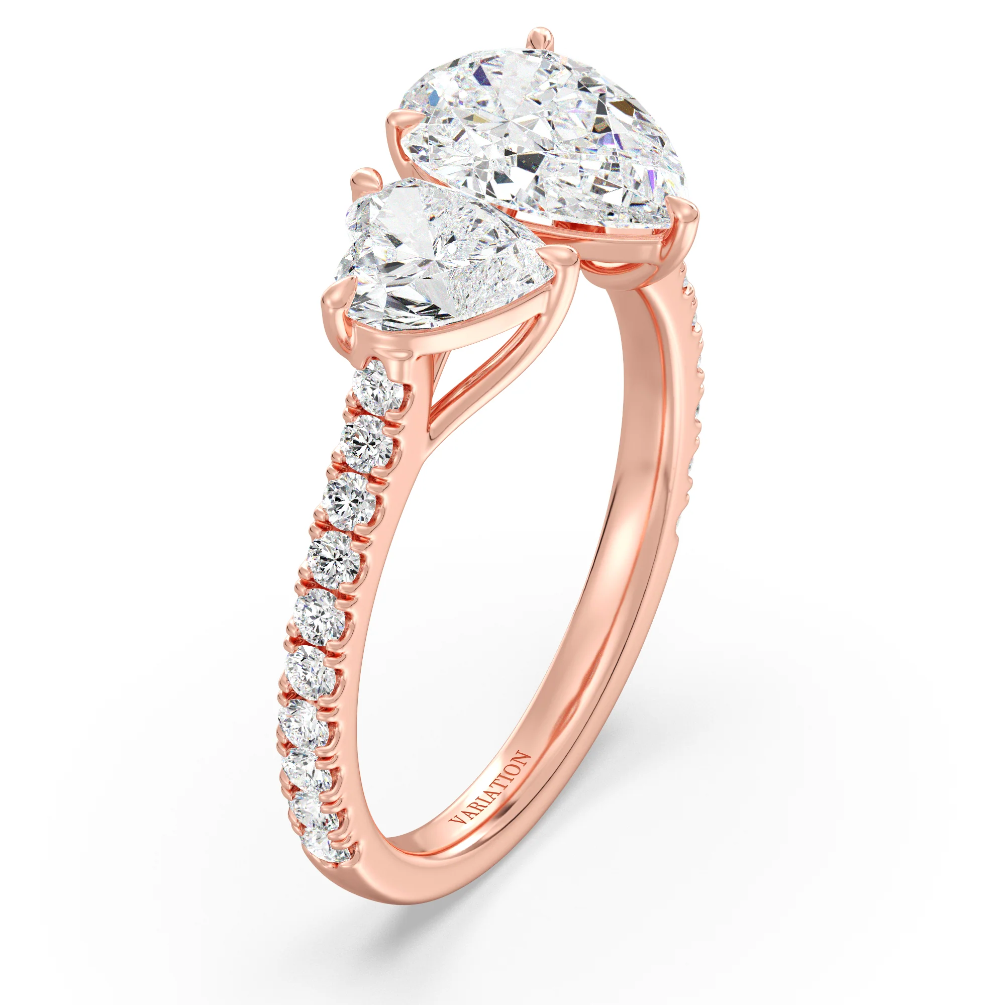 Pear and Heart Cut Lab Grown Diamond Toi et Moi Ring with Halo Accents in 18K Gold - Image 8