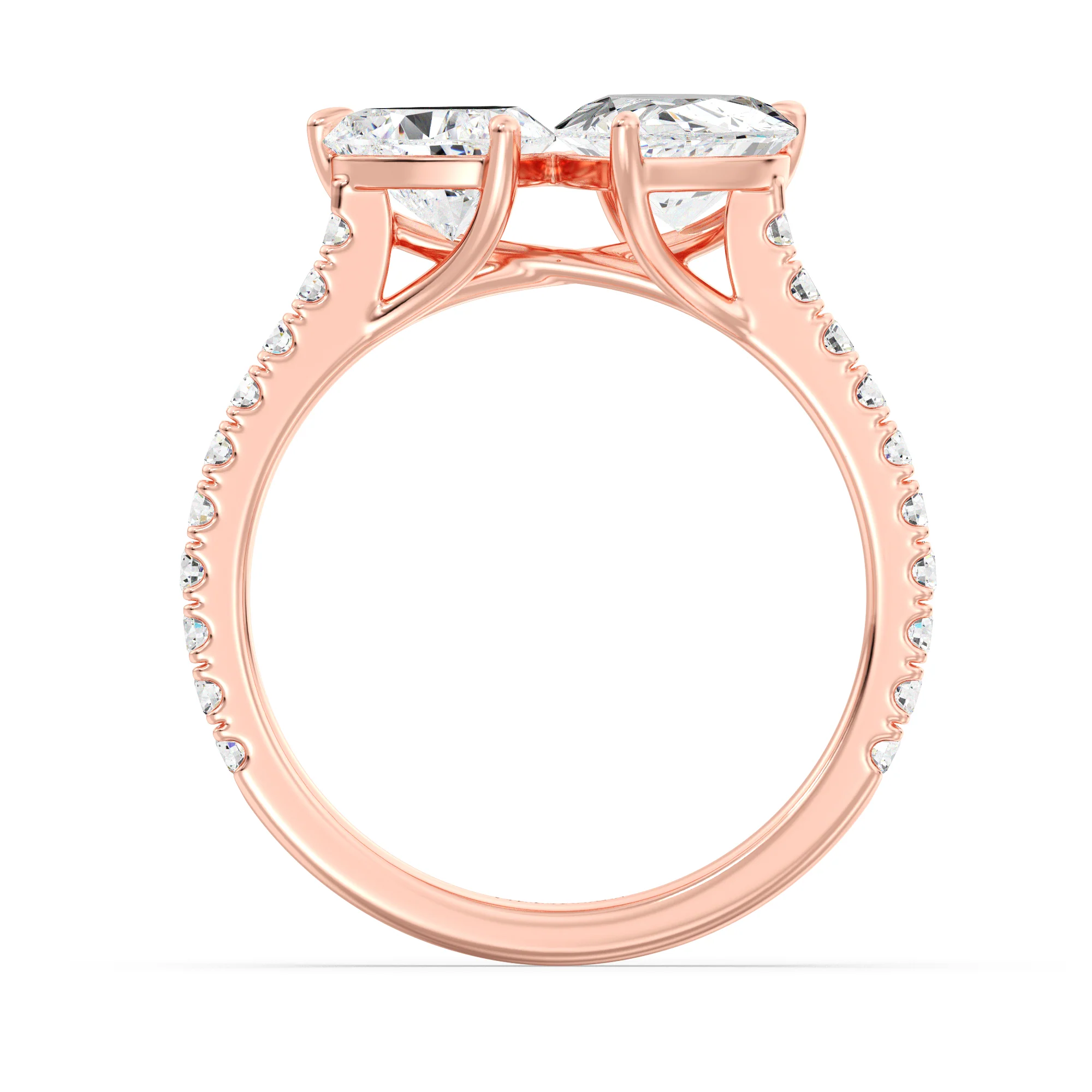 Pear and Heart Cut Lab Grown Diamond Toi et Moi Ring with Halo Accents in 18K Gold - Image 9