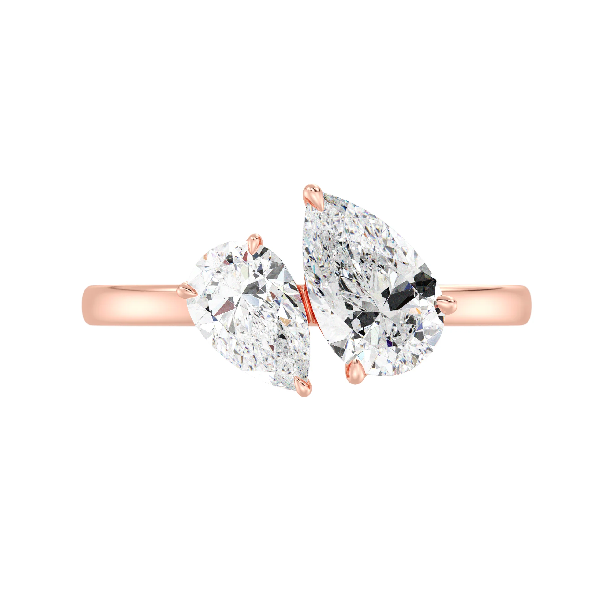 Pear Cut Lab Grown Diamond Toi et Moi Ring in 18K Gold - Image 8