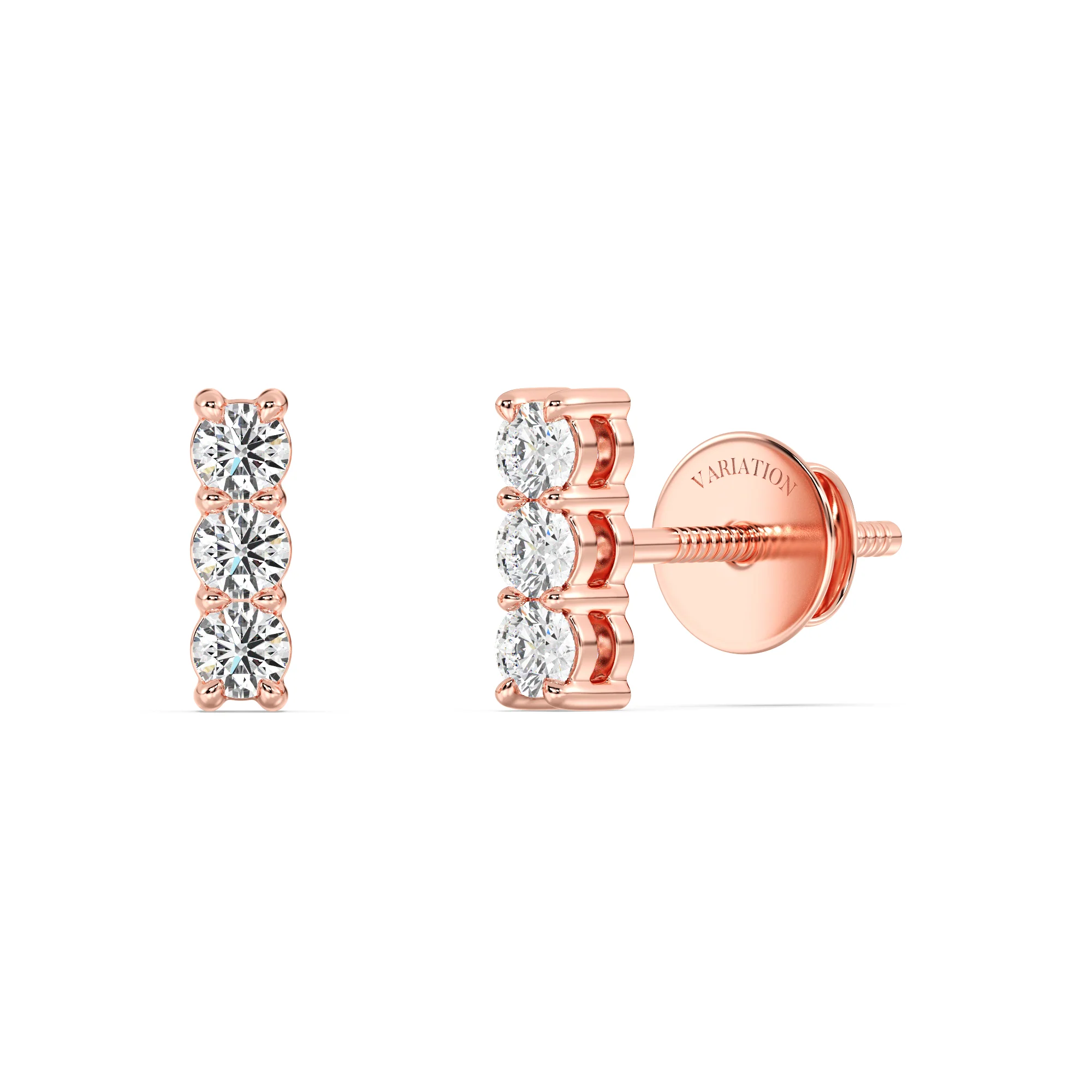Round Cut Lab Grown Diamond Bar Stud Earrings in 18K Gold - Image 3