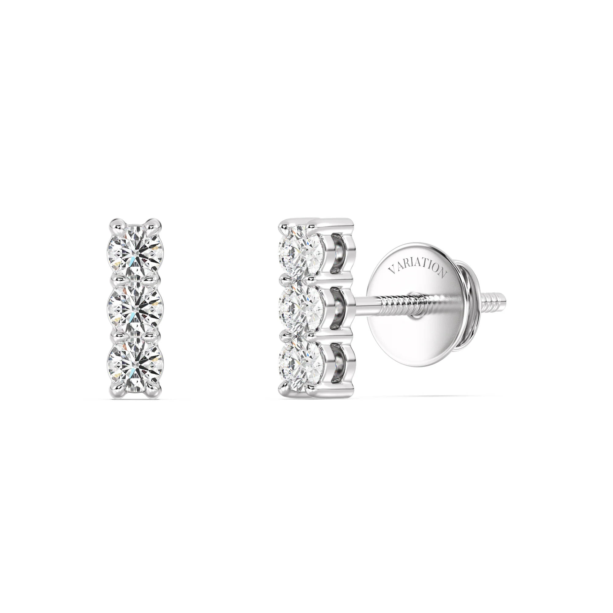 Round Cut Lab Grown Diamond Bar Stud Earrings in 18K Gold - Image 4
