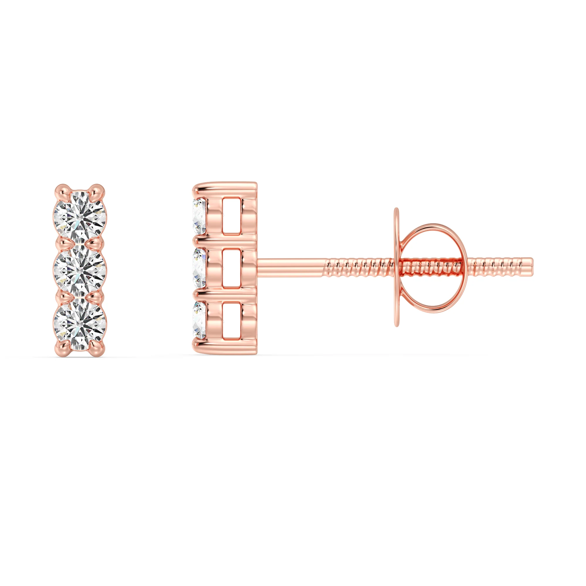 Round Cut Lab Grown Diamond Bar Stud Earrings in 18K Gold - Image 5