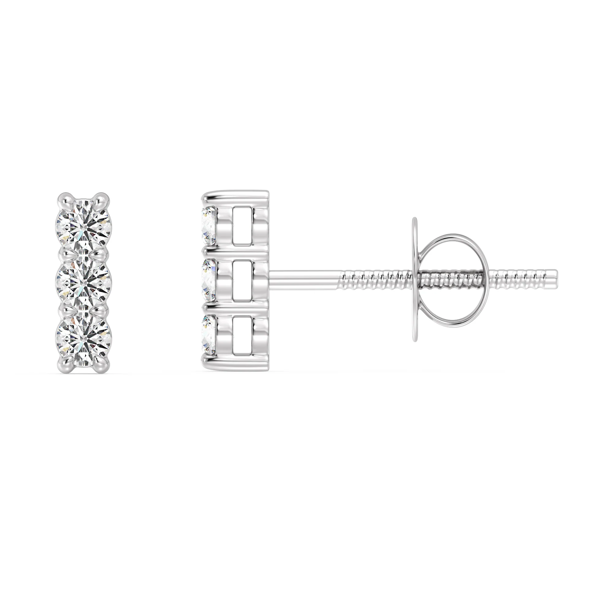 Round Cut Lab Grown Diamond Bar Stud Earrings in 18K Gold - Image 6