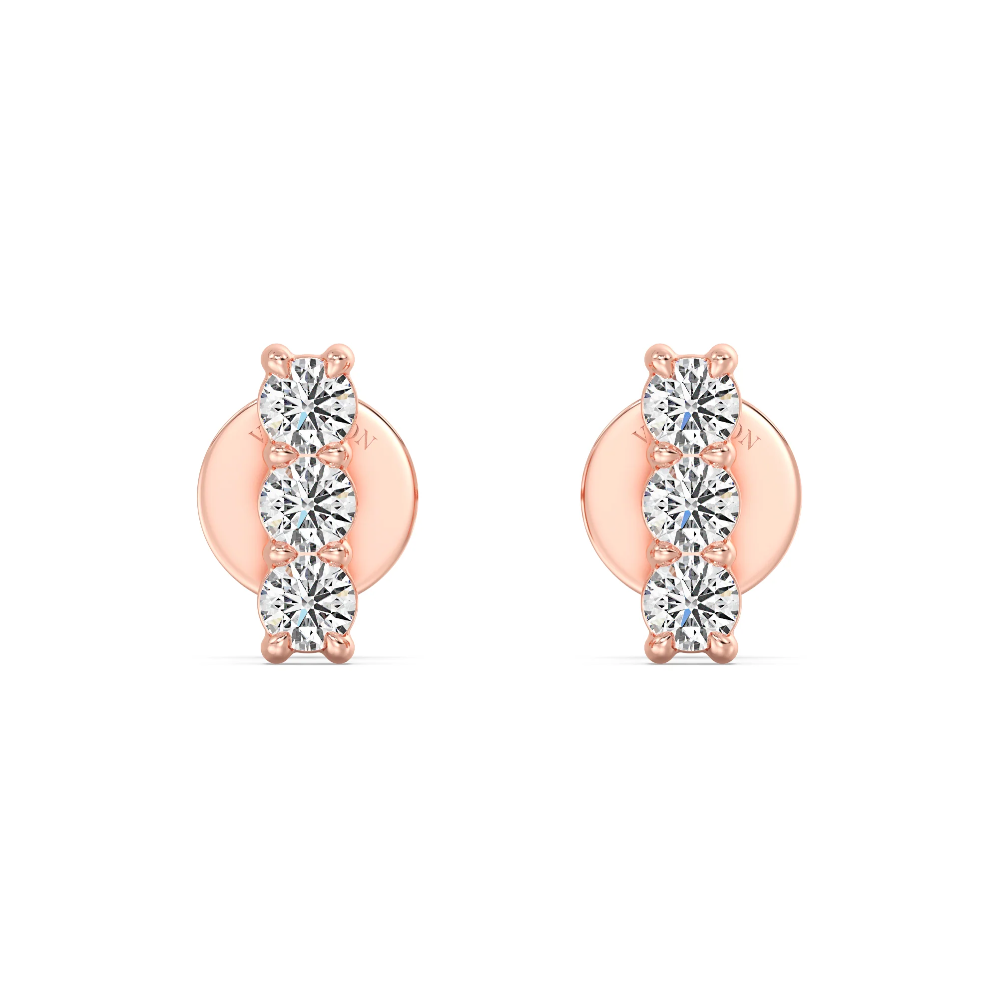 Round Cut Lab Grown Diamond Bar Stud Earrings in 18K Gold - Image 7
