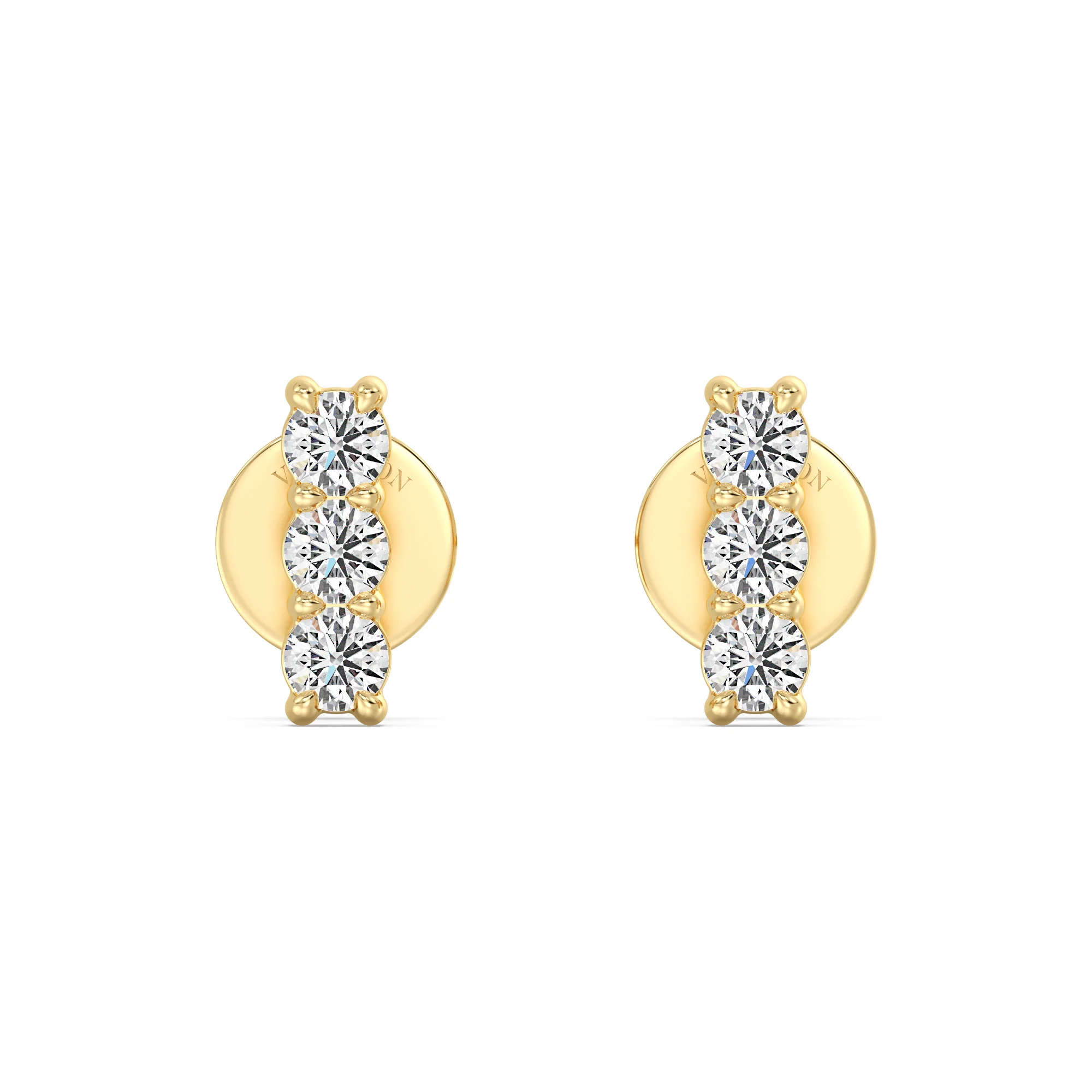 Round Cut Lab Grown Diamond Bar Stud Earrings in 18K Gold - Image 8