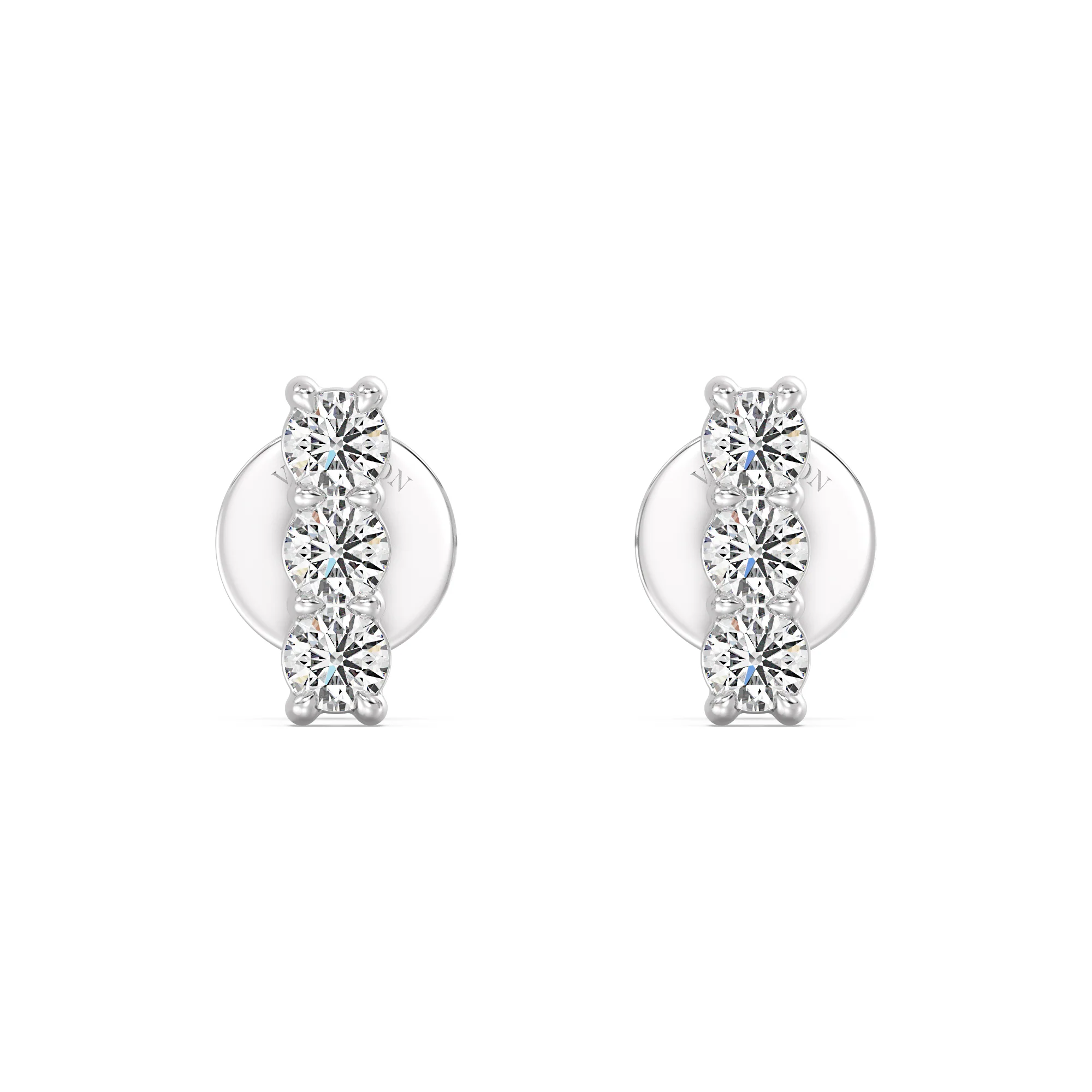 Round Cut Lab Grown Diamond Bar Stud Earrings in 18K Gold - Image 9