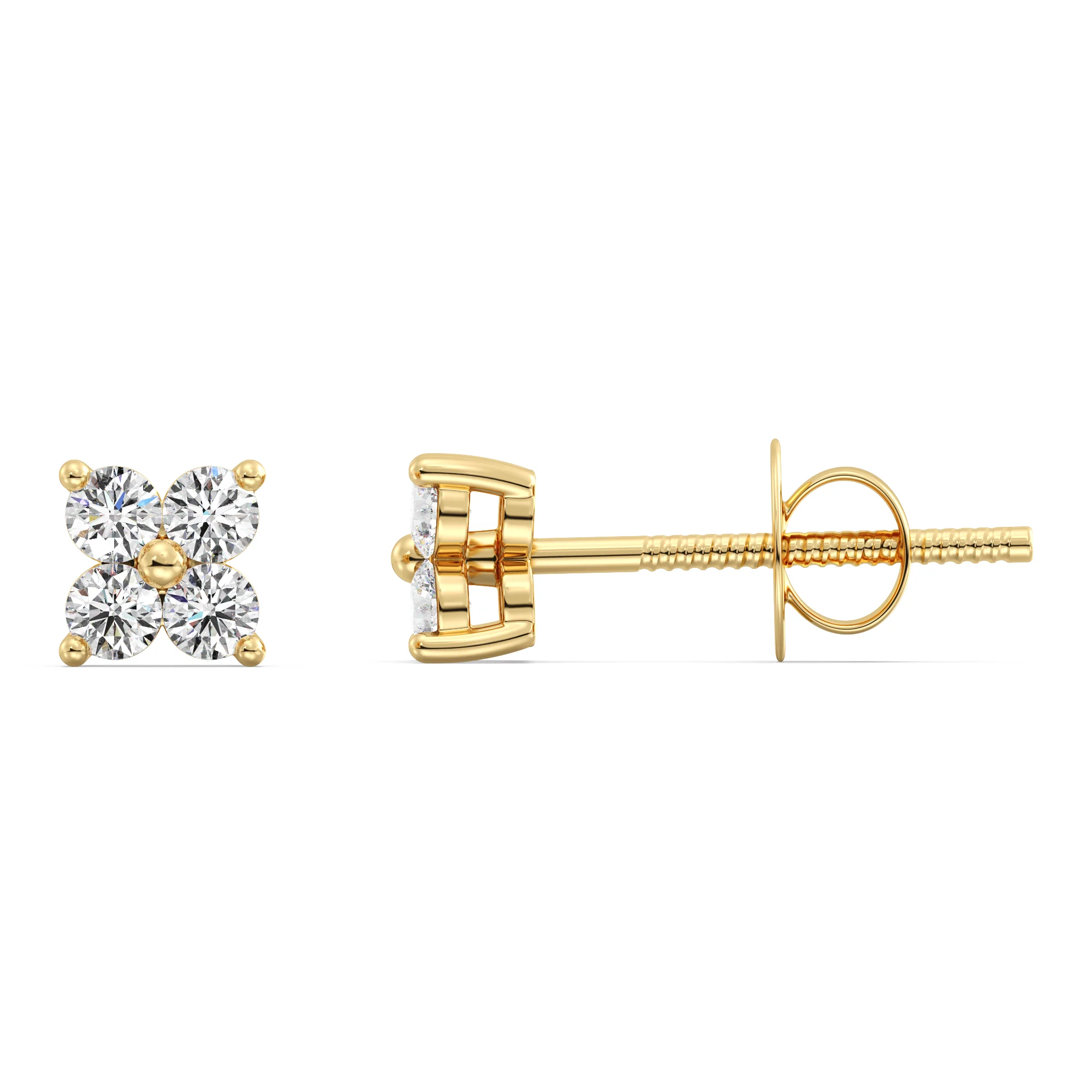 Round Cut Lab Grown Diamond Four Stone Cluster Stud Earrings in 18K Gold - Image 3