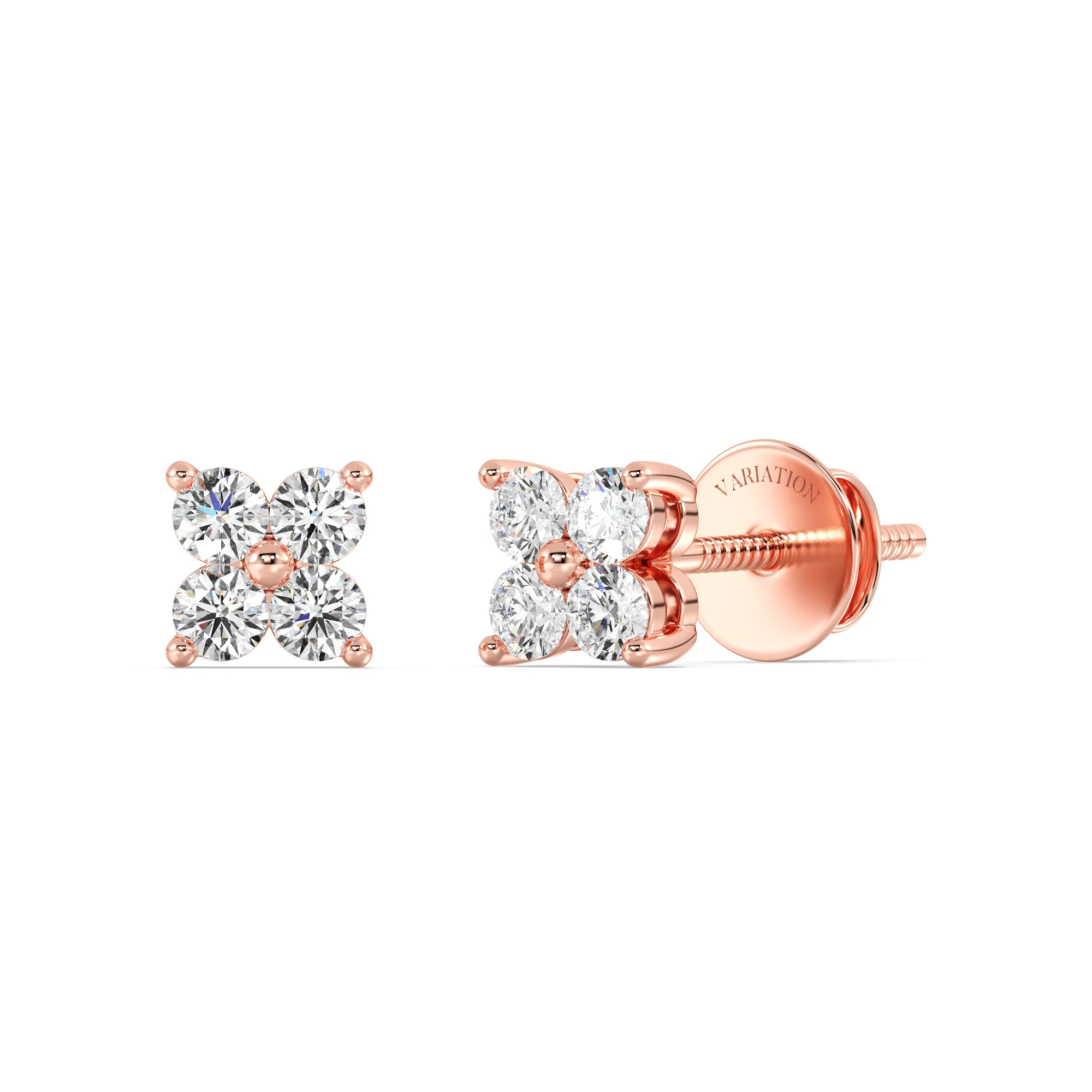 Round Cut Lab Grown Diamond Four Stone Cluster Stud Earrings in 18K Gold - Image 4