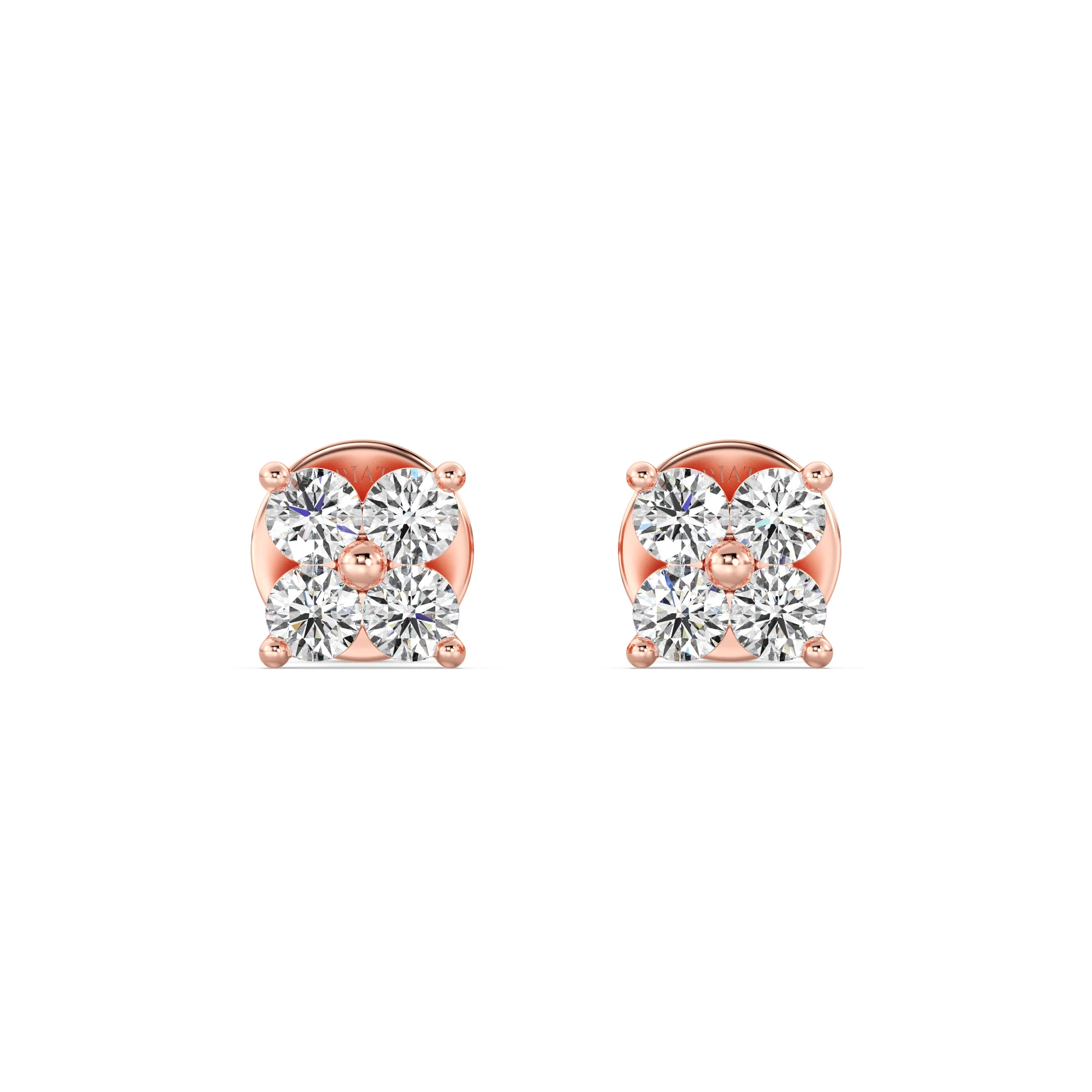 Round Cut Lab Grown Diamond Four Stone Cluster Stud Earrings in 18K Gold - Image 5