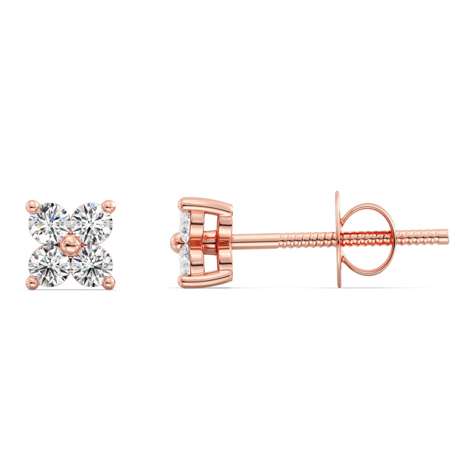 Round Cut Lab Grown Diamond Four Stone Cluster Stud Earrings in 18K Gold - Image 6
