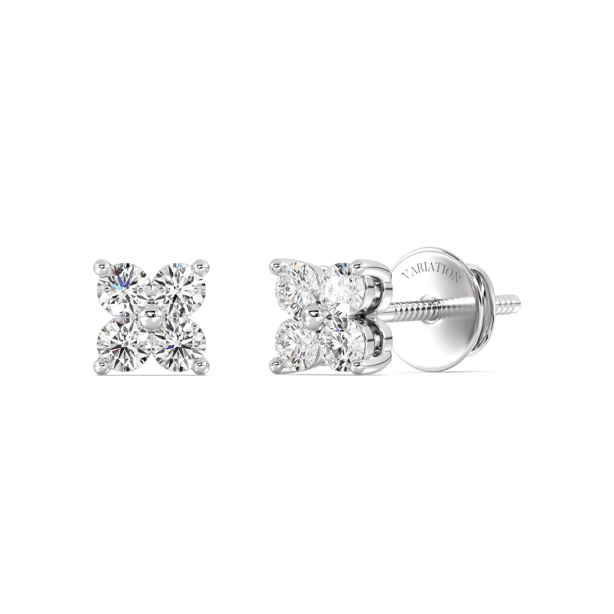 Round Cut Lab Grown Diamond Four Stone Cluster Stud Earrings in 18K Gold - Image 7