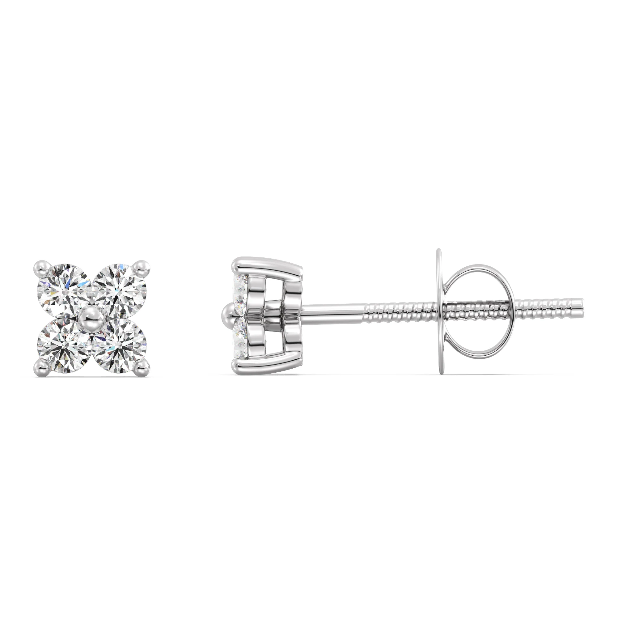 Round Cut Lab Grown Diamond Four Stone Cluster Stud Earrings in 18K Gold - Image 8