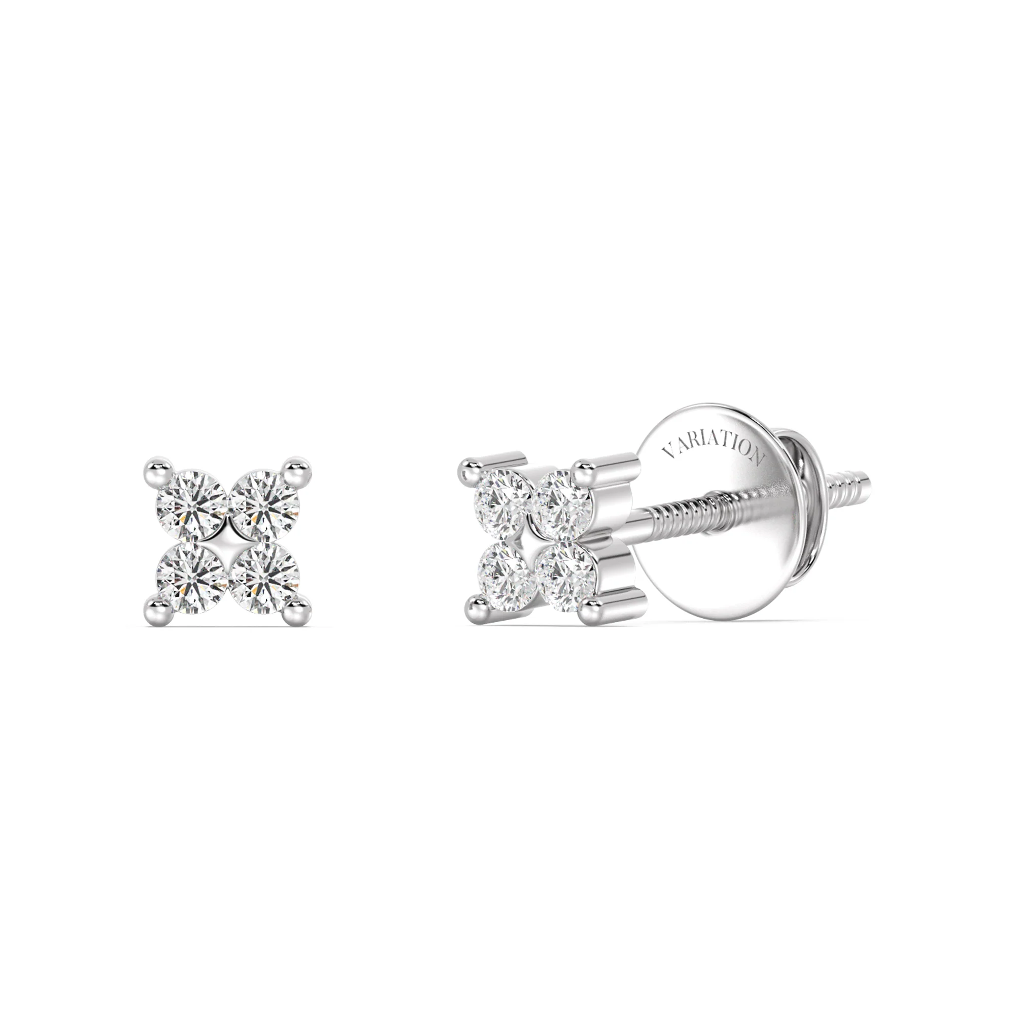 Round Cut Lab Grown Diamond Four Stone Cluster Stud Earrings in 18K Gold - Image 3