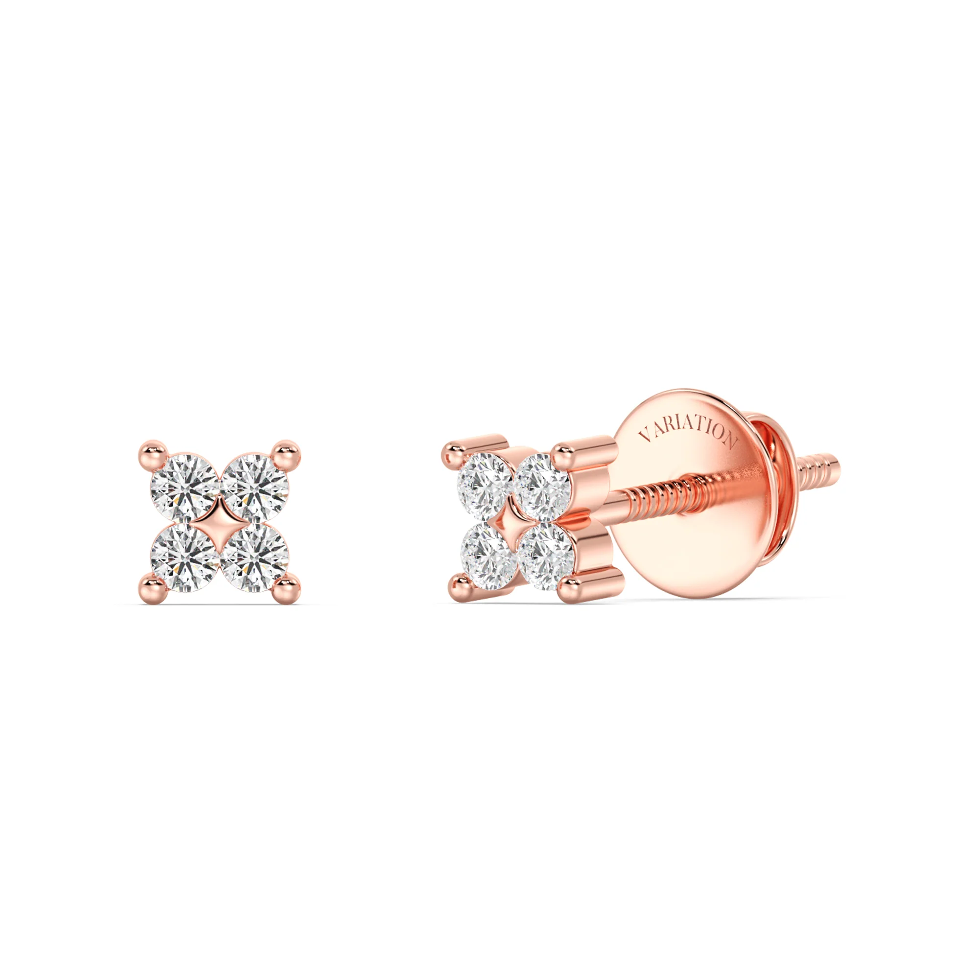 Round Cut Lab Grown Diamond Four Stone Cluster Stud Earrings in 18K Gold - Image 5
