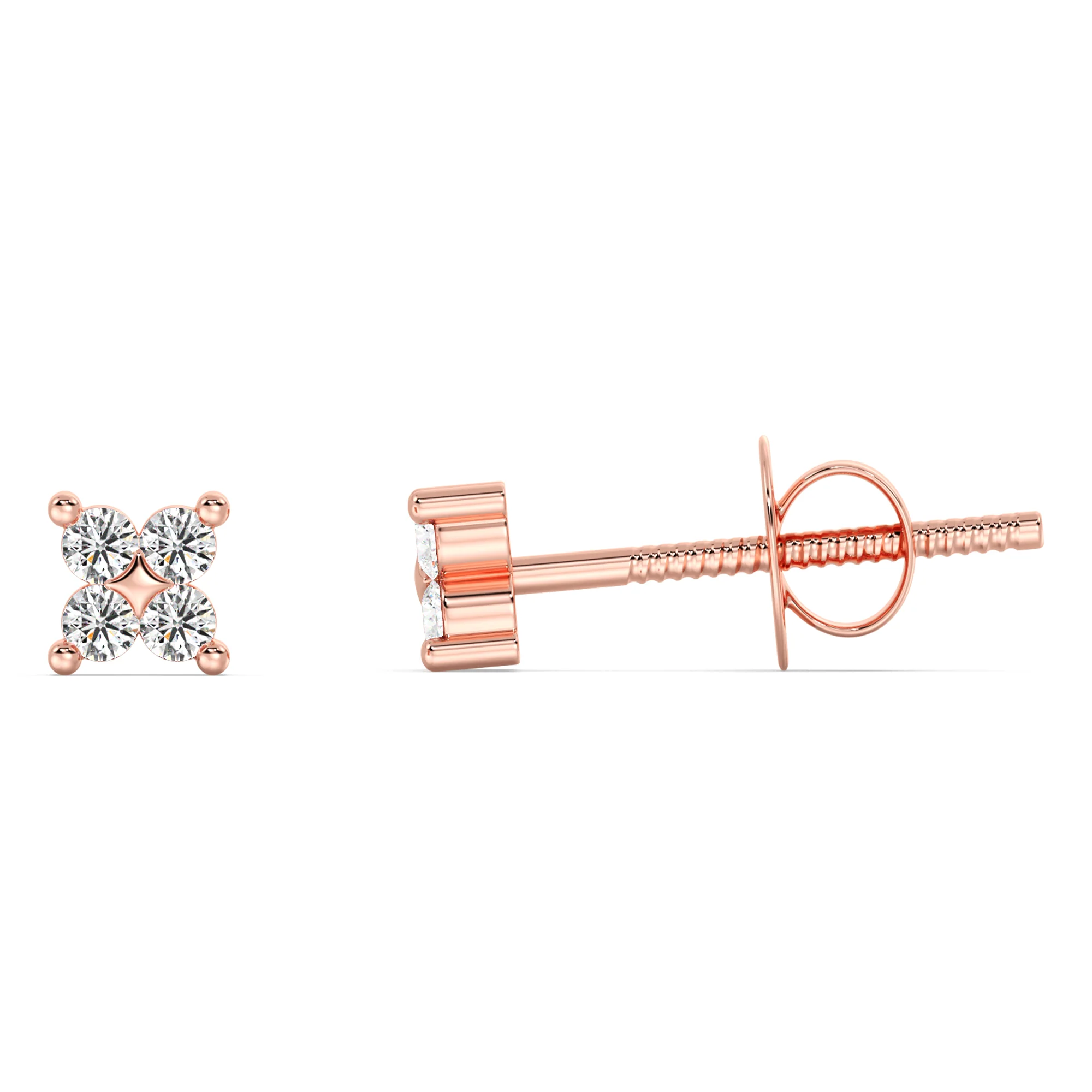 Round Cut Lab Grown Diamond Four Stone Cluster Stud Earrings in 18K Gold - Image 7