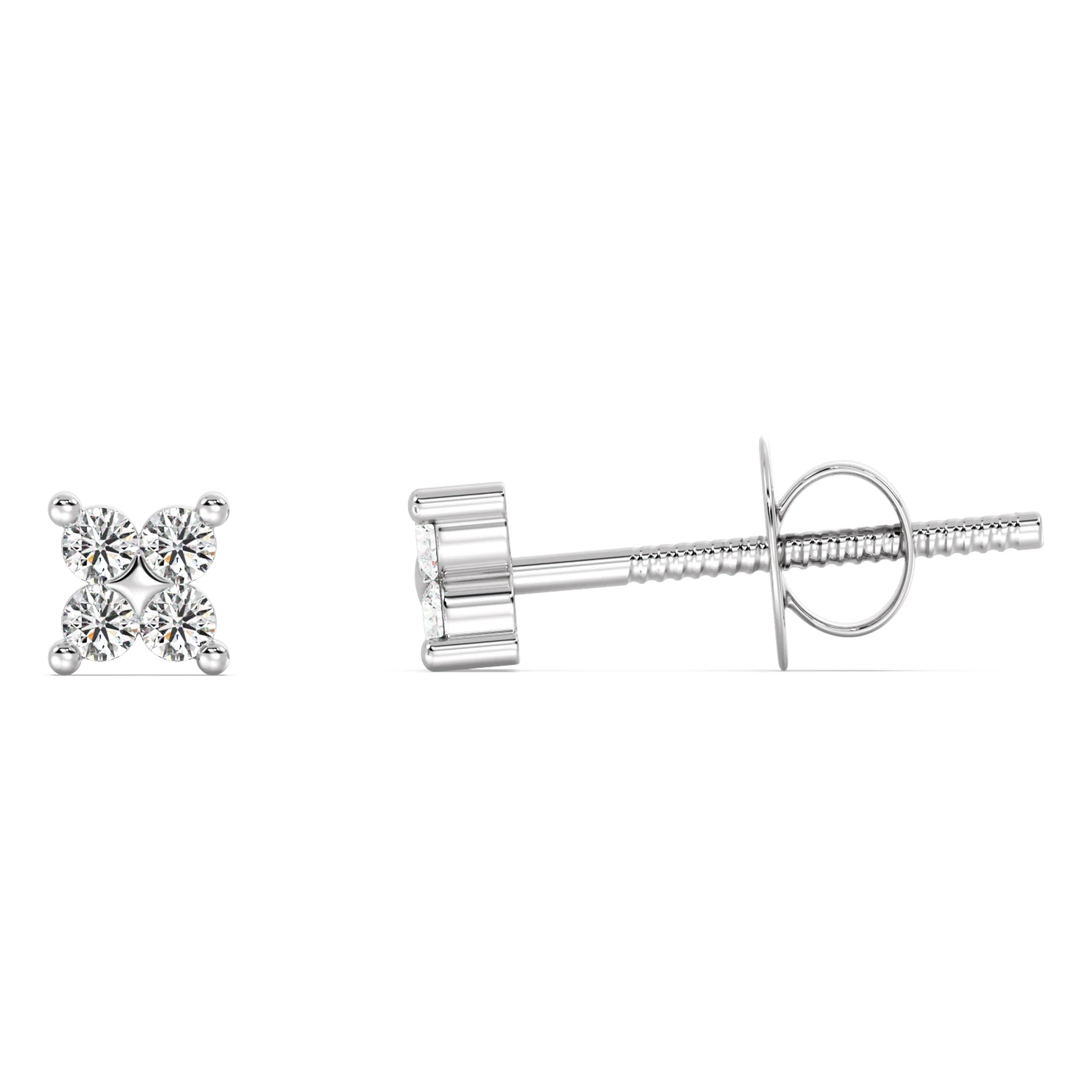 Round Cut Lab Grown Diamond Four Stone Cluster Stud Earrings in 18K Gold - Image 9