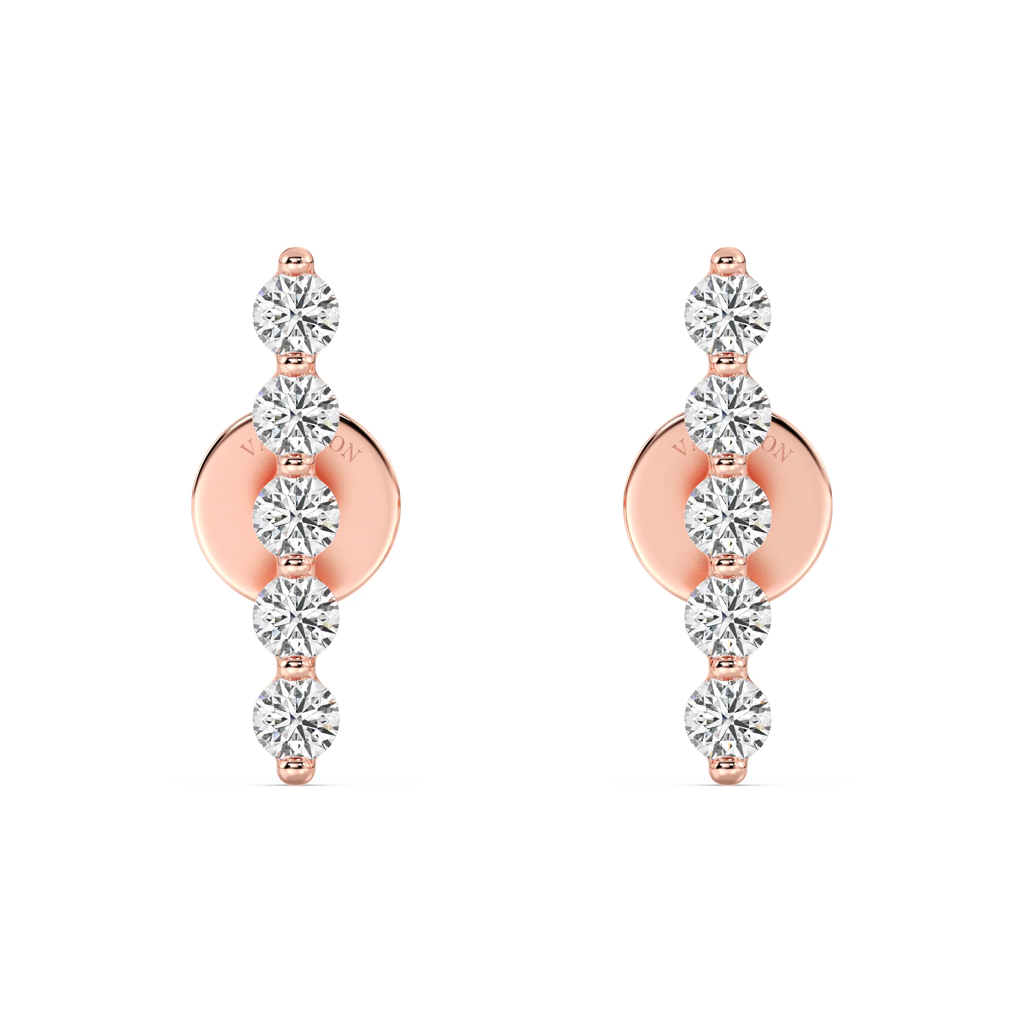 Round Cut Lab Grown Diamond Long Bar Stud Earrings in 18K Gold - Image 4
