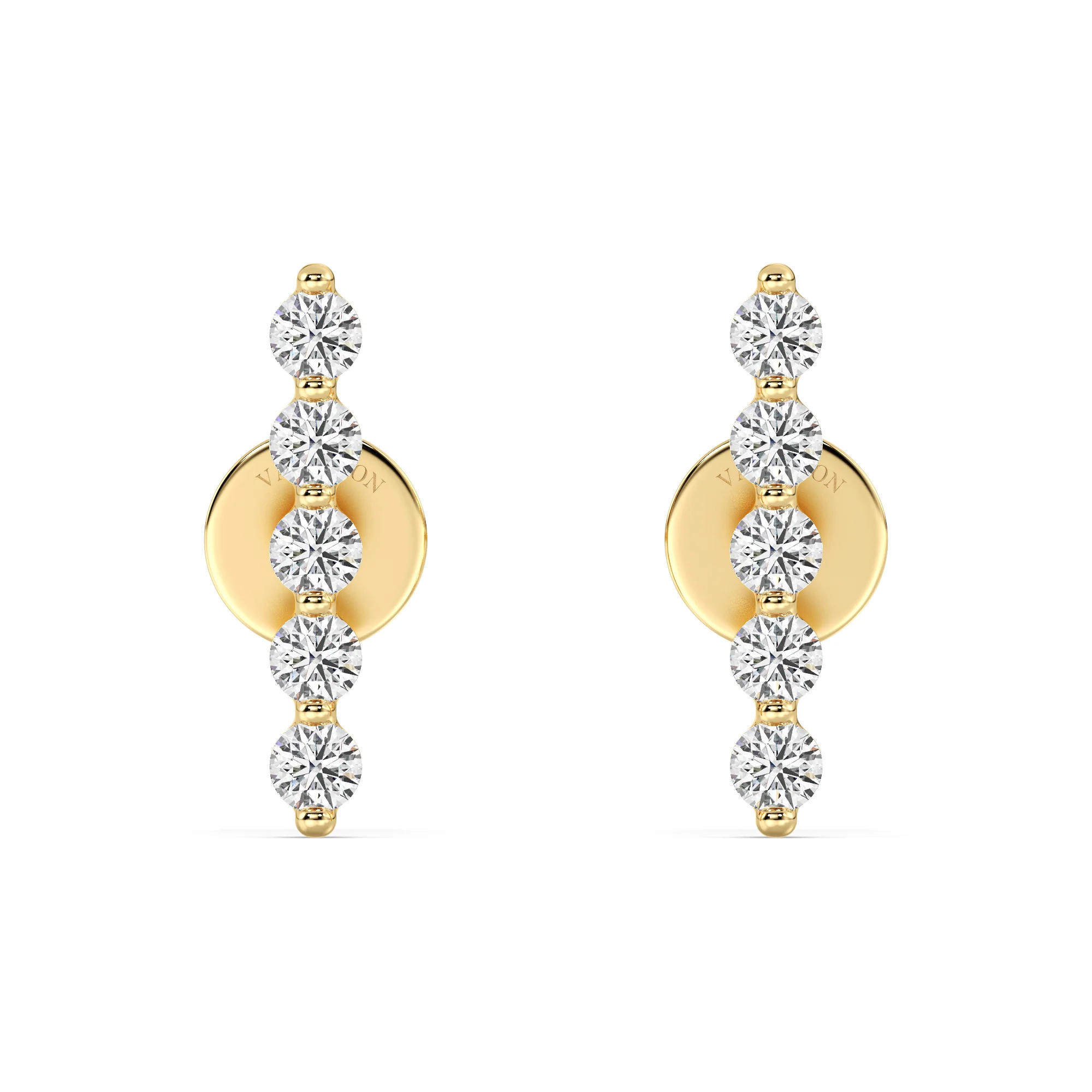 Round Cut Lab Grown Diamond Long Bar Stud Earrings in 18K Gold - Image 5