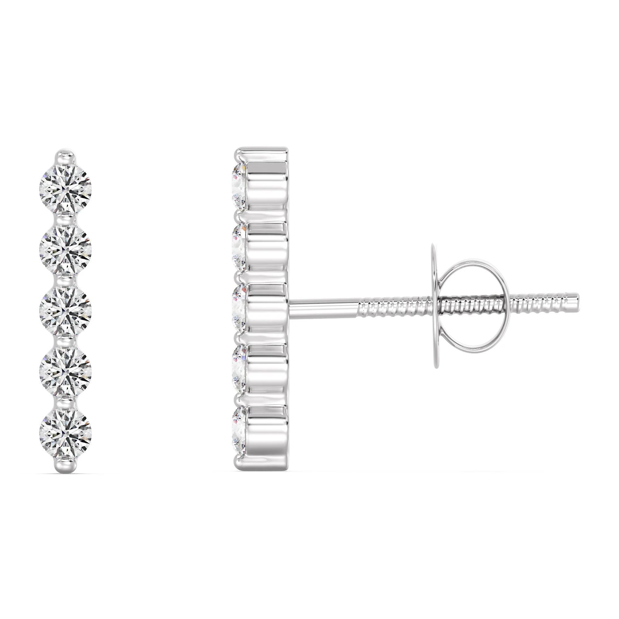 Round Cut Lab Grown Diamond Long Bar Stud Earrings in 18K Gold - Image 6