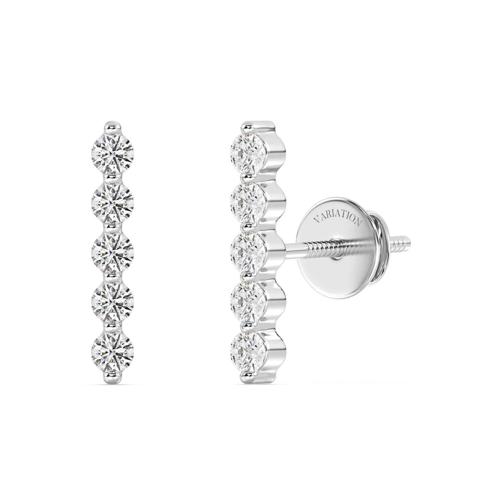Round Cut Lab Grown Diamond Long Bar Stud Earrings in 18K Gold - Image 7