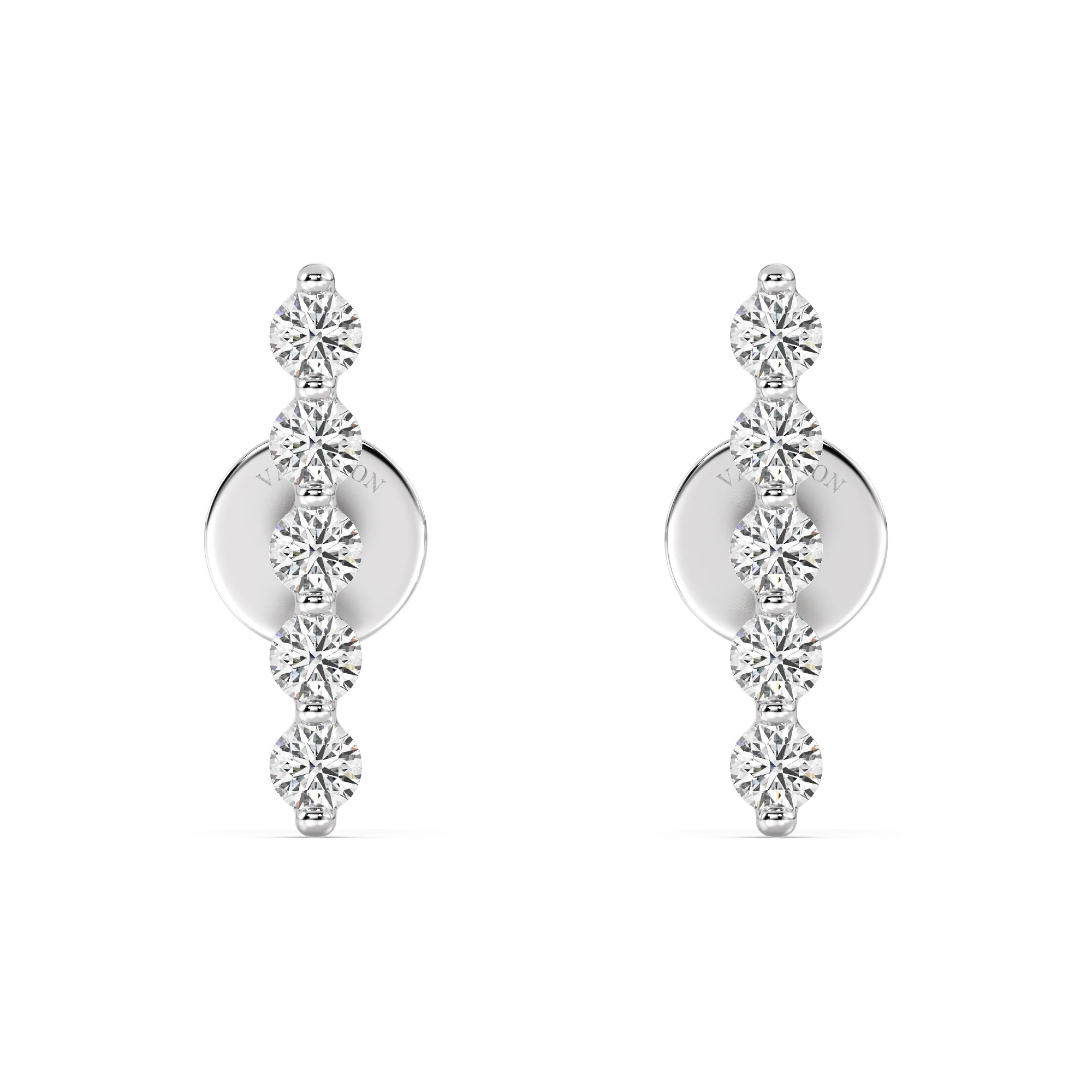 Round Cut Lab Grown Diamond Long Bar Stud Earrings in 18K Gold - Image 8