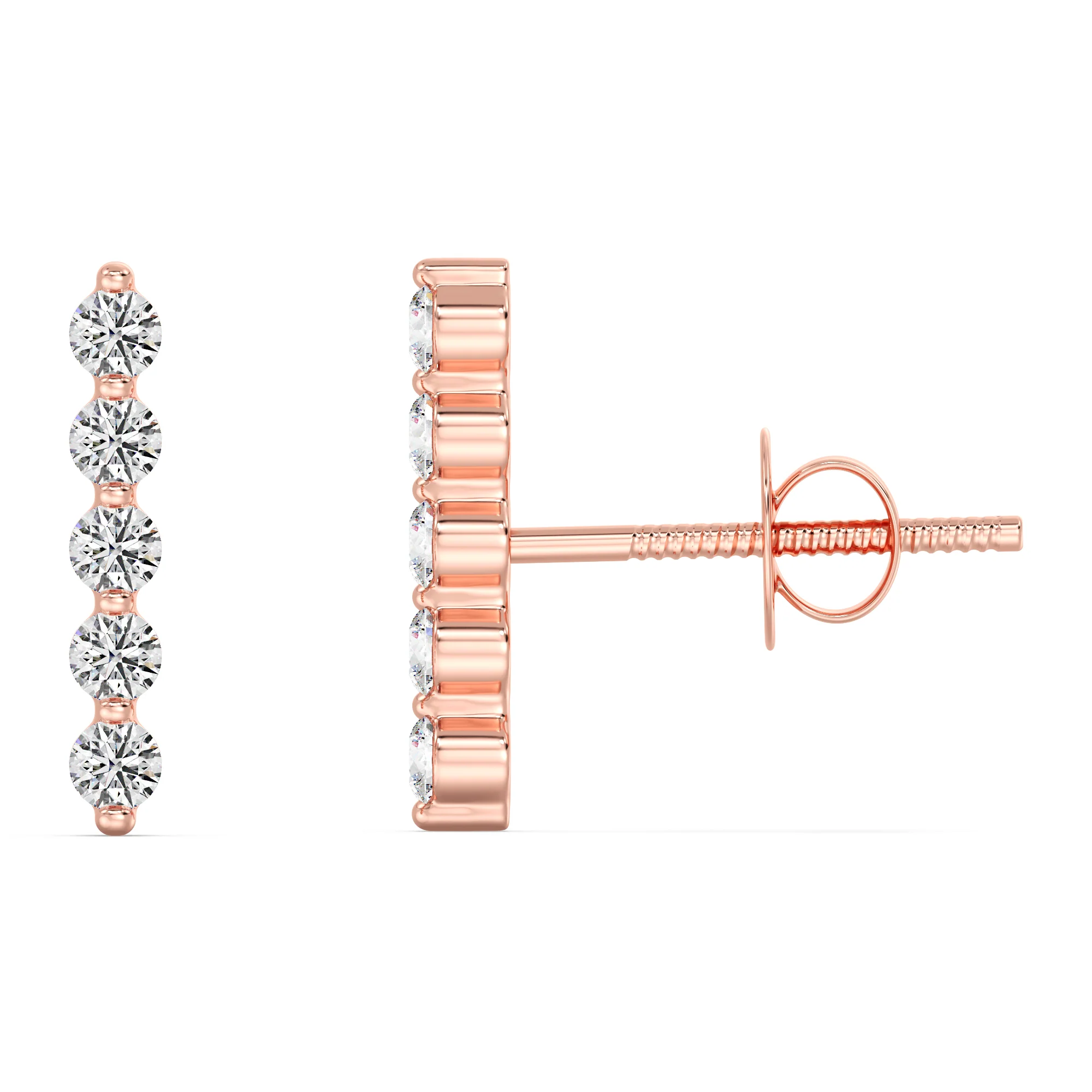 Round Cut Lab Grown Diamond Long Bar Stud Earrings in 18K Gold - Image 9