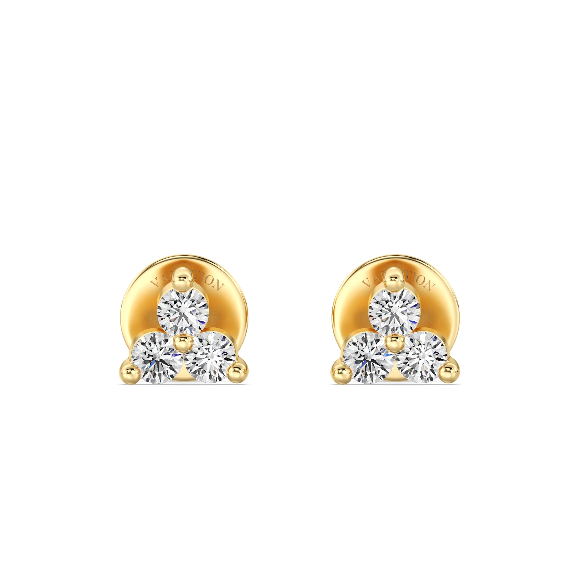 Round Cut Lab Grown Diamond Trinity Cluster Stud Earrings in 18K Gold - Image 3