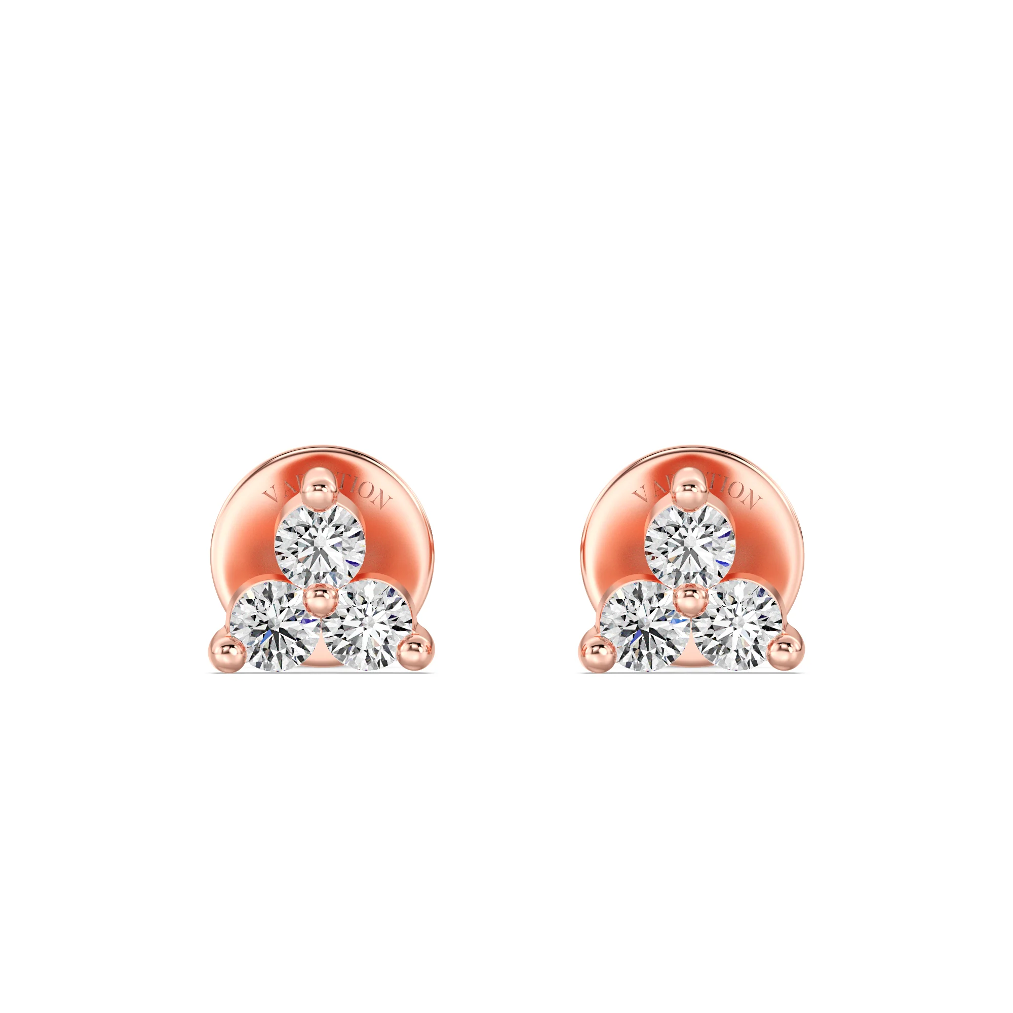 Round Cut Lab Grown Diamond Trinity Cluster Stud Earrings in 18K Gold - Image 5