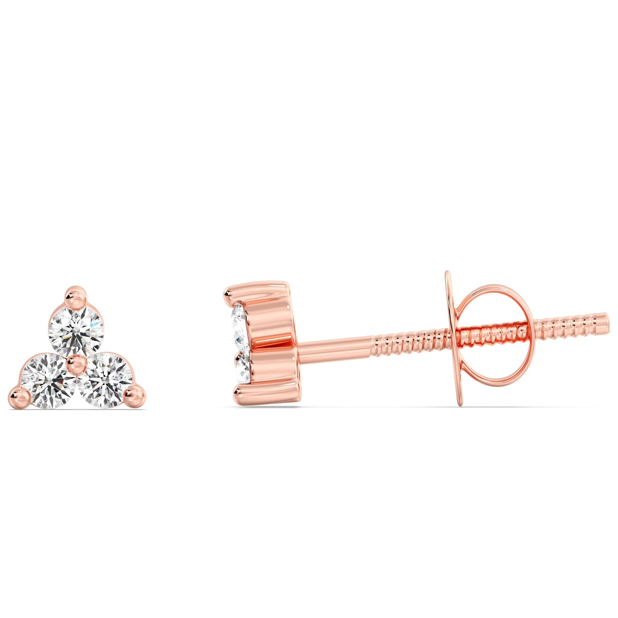 Round Cut Lab Grown Diamond Trinity Cluster Stud Earrings in 18K Gold - Image 6