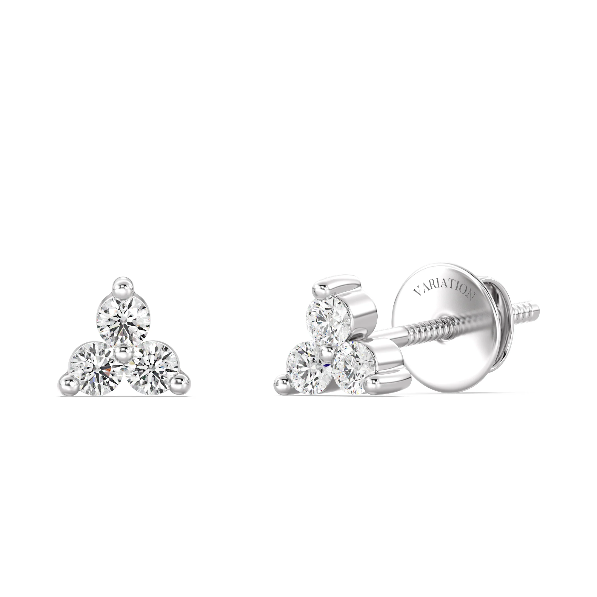 Round Cut Lab Grown Diamond Trinity Cluster Stud Earrings in 18K Gold - Image 7