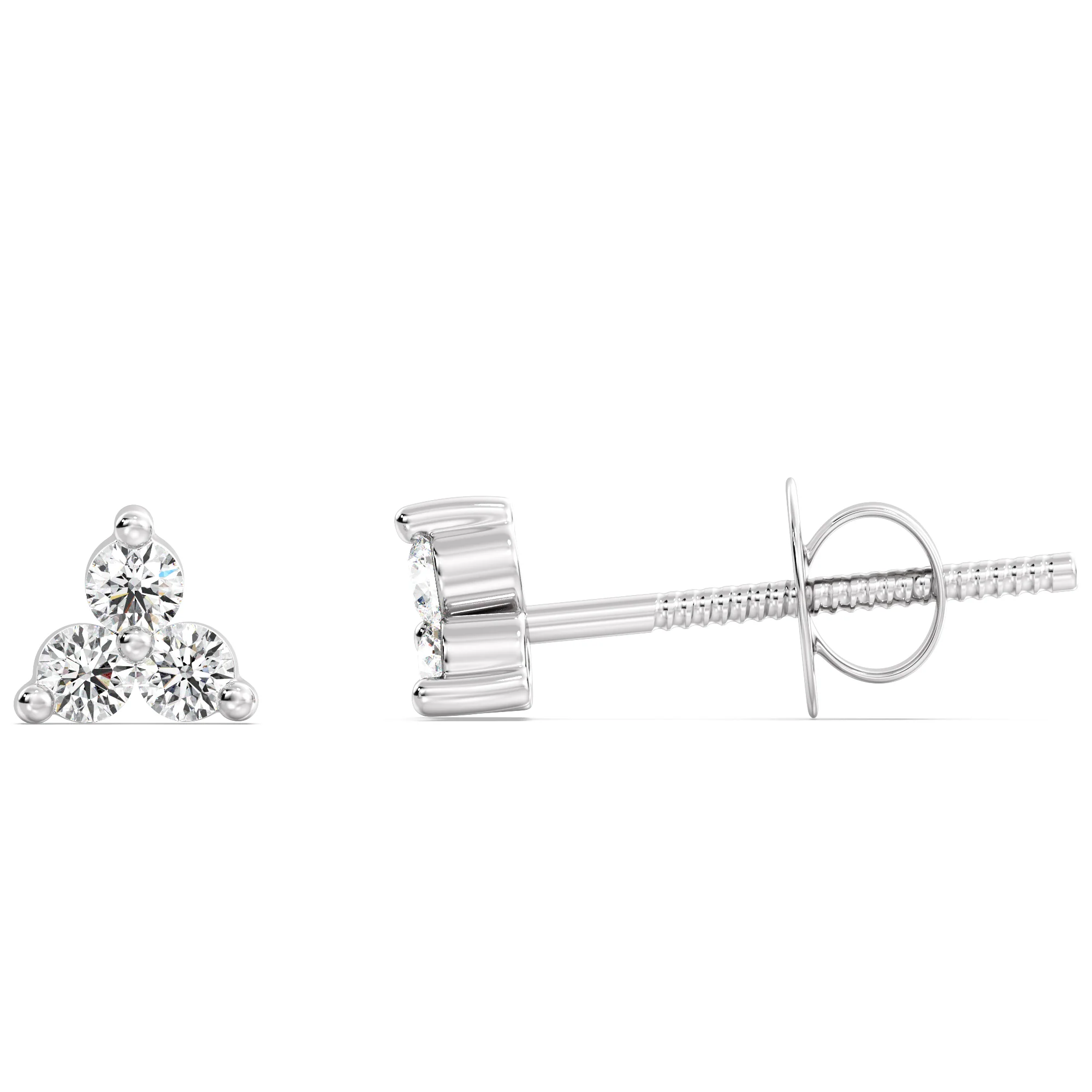 Round Cut Lab Grown Diamond Trinity Cluster Stud Earrings in 18K Gold - Image 8