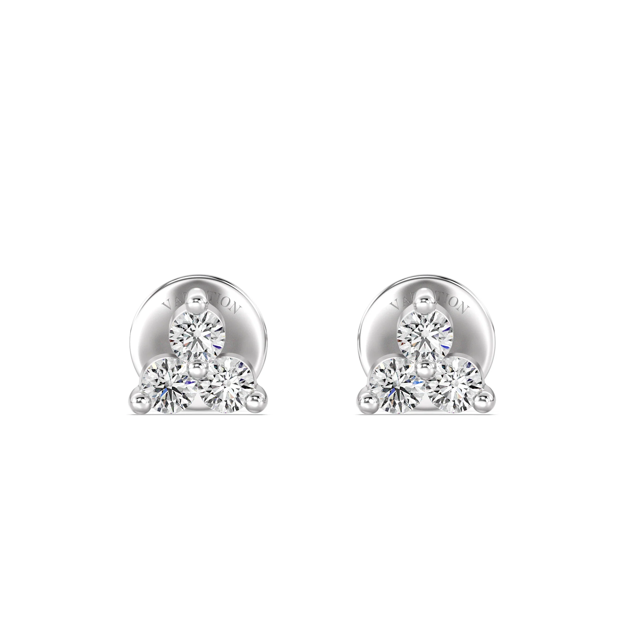 Round Cut Lab Grown Diamond Trinity Cluster Stud Earrings in 18K Gold - Image 9